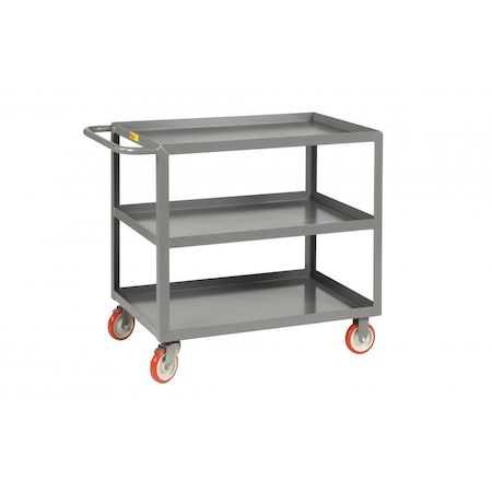 Little Giant Welded Service Cart, 1200 lb Cap, 3 Lipped Shelves, 5" Poly w Brakes 3LGL1832BRK